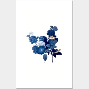 Vintage retro blue flower Posters and Art